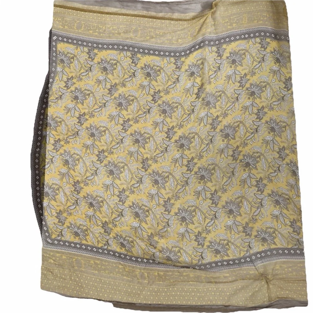 Silk Scarf Floral Aztec Ethnic Print Boho Bohemian Lightweight Yellow Taupe